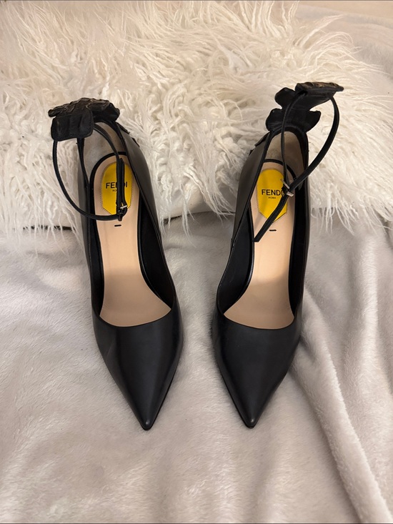 Fendi Shoes - Fendi Black Pointed Leather Ankle-Strap Pumps with alligator embossed. So chic!!